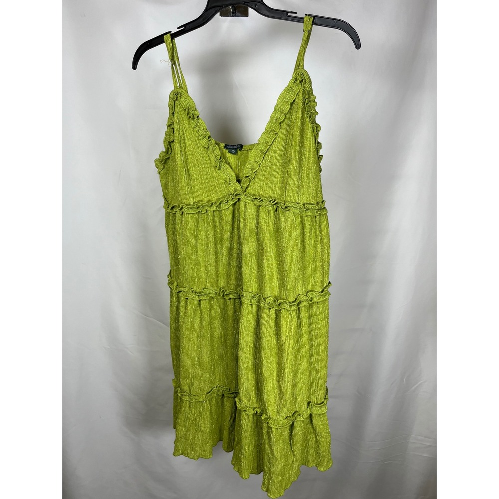 Wild Fable Lime Green Metallic Plisse Tiered Ruffle Mini Dress XXL Sleeveless